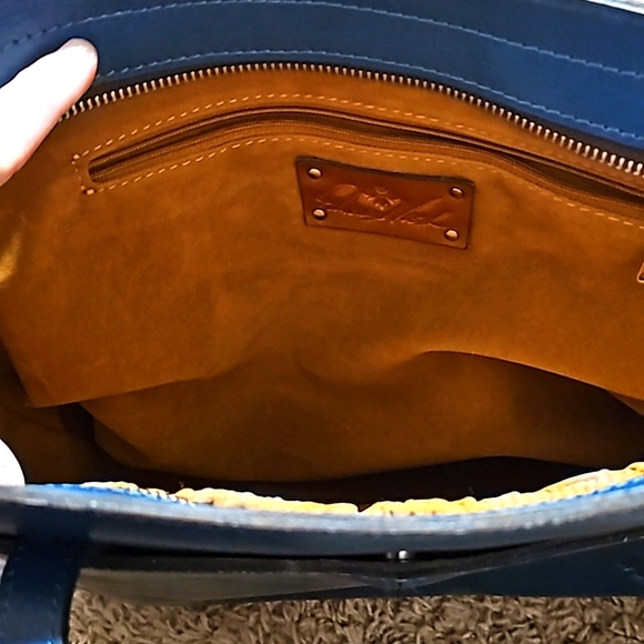 Patricia Nash Vintage Leather Rosedale Tote Caribbean Blue Purse - Picture 8 of 13